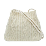 Wool Knitted Women's Shoulder Bag Woven Striped Handbag Buckle Bucket Tote Bags