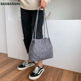 Wool Knitted Women's Shoulder Bag Woven Striped Handbag Buckle Bucket Tote Bags
