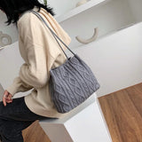 Wool Knitted Shoulder Bag Striped Handbag Bucket Tote Shopping Bags