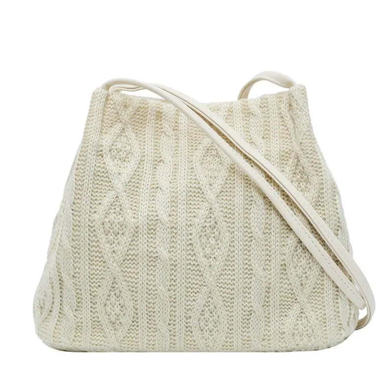 Wool Knitted Women's Shoulder Bag Woven Striped Handbag Armpit Bag