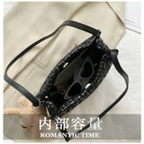 Wool Woven Bucket Handbag Women Sequined Bling Bling Shoulder Bags