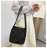 Wool Woven Bucket Handbag Women Sequined Bling Bling Shoulder Bags