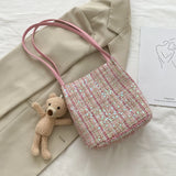 Wool Woven Bucket Handbag Women Sequined Bling Bling Shoulder Bags