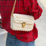 Handmade Wool Woven Shoulder Bag with Crochet Strap