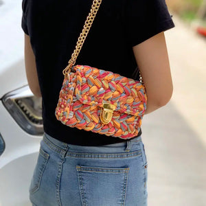 Handmade Wool Woven Shoulder Bag with Crochet Strap