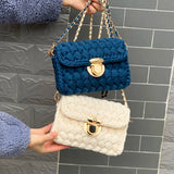 Handmade Wool Woven Shoulder Bag with Crochet Strap
