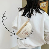 Autumn Winter Lamb Fur Chest Bag Ins Girl Plush Messenger Waist Bag