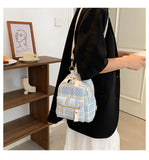 Wool Plaid Women Backpack Small Multifunction Shoulder Bags Lady Back Pack
