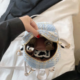 Wool Plaid Women Backpack Small Multifunction Shoulder Bags Lady Back Pack