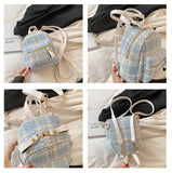 Wool Plaid Women Backpack Small Multifunction Shoulder Bags Lady Back Pack