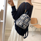 Wool Plaid Women Backpack Small Multifunction Shoulder Bags Lady Back Pack