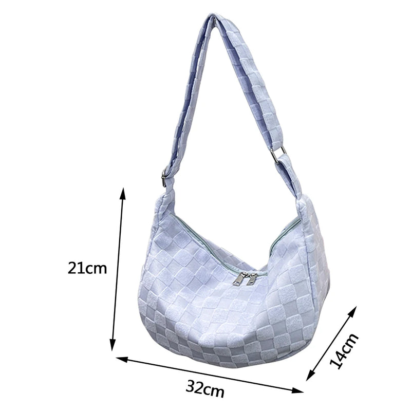 Large Plaid Tote Bag Adjustable Strap Soft Solid for Work