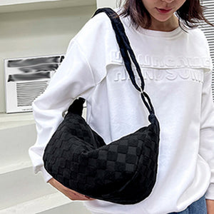 Plaid Woolen Cloth Ladies Underarm Bag Large Capacity Adjustable Strap