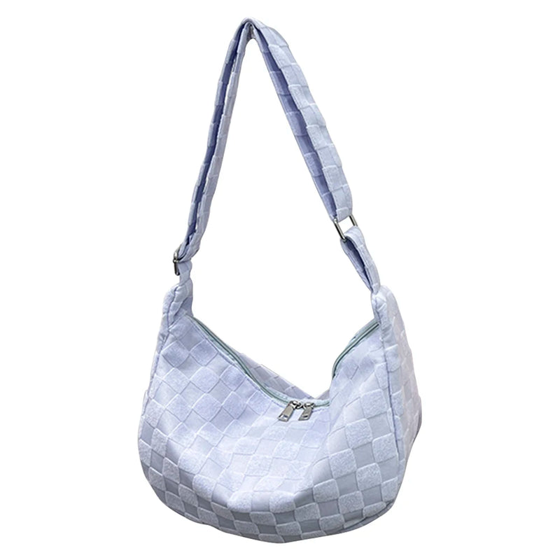 Plaid Woolen Cloth Messenger Bag Large Capacity Casual Tote Bag