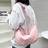 Plaid Woolen Shoulder Bag Large Capacity Soft Solid