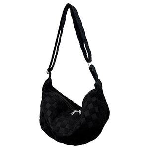 Plaid Crossbody Bag Large Capacity Adjustable Strap for Shopping Party