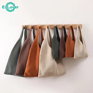 Knitted Braid Handbag Crochet Winter Shoulder Tote Bags for Women
