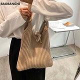 Woolen Knitted Braid Women Handbag Crochet Knitting Shoulder Bags Tote Bags
