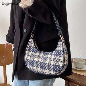 Plaid Crossbody Bag Underarm Zipper Shoulder Handbag