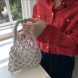 Woven Bag Women's Casual Portable Bucket Hollow Woven Bag Small Clutch