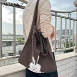 Woven Beach Travel Handbag Large Capacity Cartoon Rabbit Grocery Bag