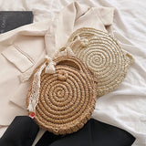 Straw Round Crossbody Bag for Women Woven Bow Decors Summer Beach Purse