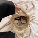 Straw Round Crossbody Bag for Women Woven Bow Decors Summer Beach Purse