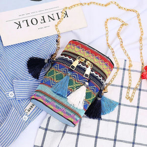 Ethnic Style Bucket Shoulder Bag Tassel Chain Handbags