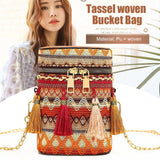 Ethnic Style Bucket Shoulder Bag Tassel Chain Handbags