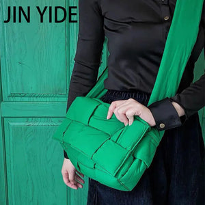 Cotton Women Shoulder Bag Padded Crossbody Space Square Handbag