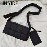Cotton Women Shoulder Bag Padded Crossbody Space Square Handbag