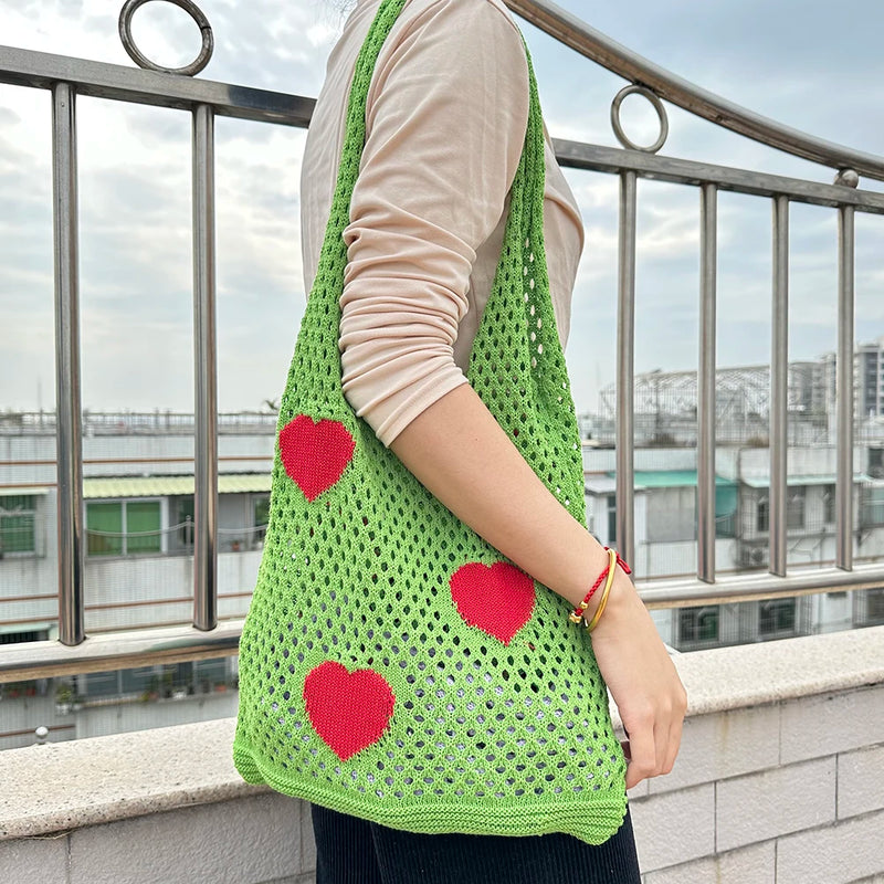 Large Capacity Woven Crochet Tote Bag Eco-Friendly Reusable Foldable for Women