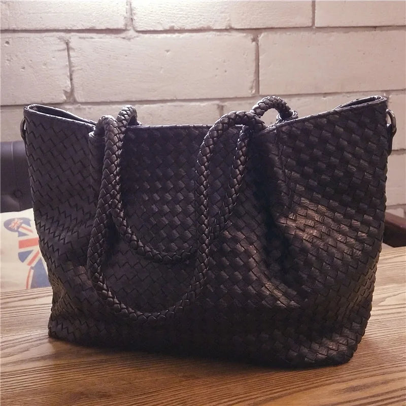 Woven Handbags Ladies Shoulder Bags Large Capacity Zippers Solid Colors