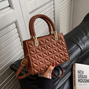 Woven Handle Quilted Crossbody Bag Vintage Shoulder Tote Women