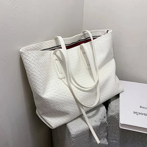 Large Capacity Woven Lattice Women's Shoulder Bag Tote Handbag