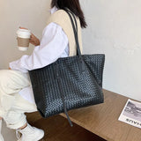 Large Capacity Woven Lattice Women's Shoulder Bag Tote Handbag
