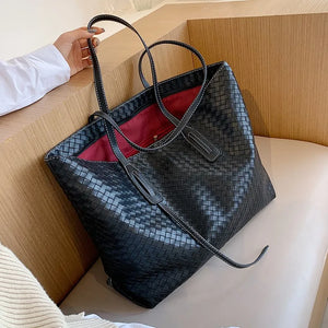 Large Capacity Woven Lattice Women's Shoulder Bag Tote Handbag