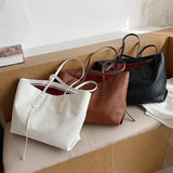 Large Capacity Woven Lattice Women's Shoulder Bag Tote Handbag