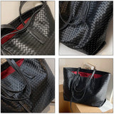 Large Capacity Woven Lattice Women's Shoulder Bag Tote Handbag