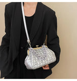 Quilted Clip Shell Clutch Bag Shoulder Crossbody Purse