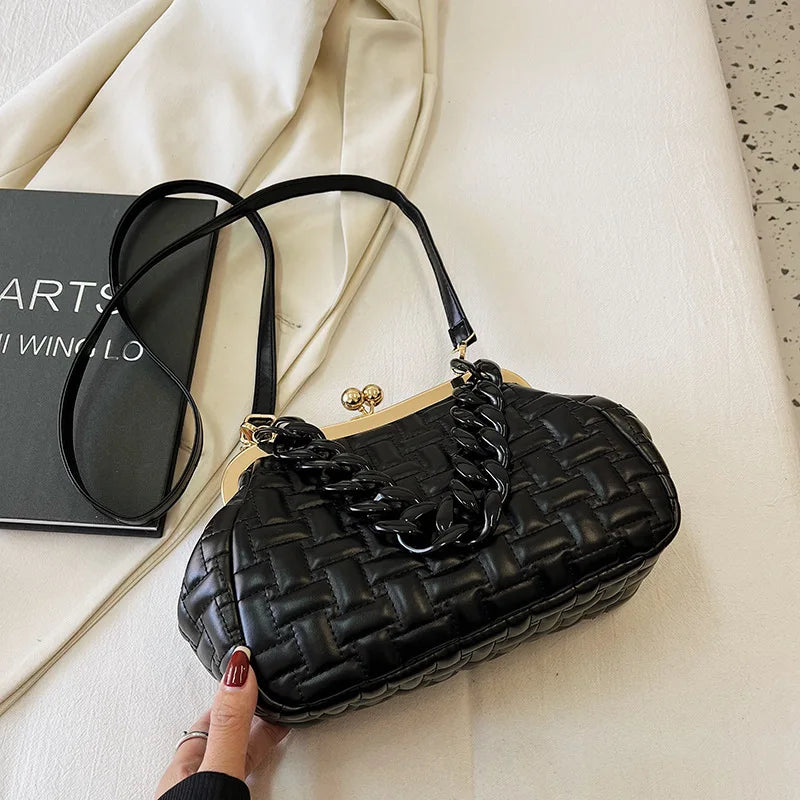 Quilted Clip Shell Clutch Bag Shoulder Crossbody Purse