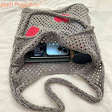 Large Capacity Woven Shoulder Bag Eco-Friendly Reusable Foldable for Women Girls
