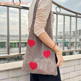 Large Capacity Woven Shoulder Bag Eco-Friendly Reusable Foldable for Women Girls