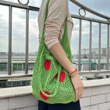Large Capacity Woven Shoulder Bag Eco-Friendly Hollow Out for Women