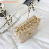 Straw Shoulder Bag Rivet Small Purse Clear PVC Women Travel Messenger