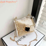 Straw Shoulder Bag Rivet Small Purse Clear PVC Women Travel Messenger