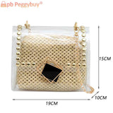 Straw Shoulder Bag Rivet Small Purse Clear PVC Women Travel Messenger