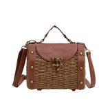 Straw Tote Bag Rattan Handle Boston Purse Crossbody Beach Handbag