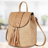 Straw Women Shoulder Backpack Bag Schoolbag Handbags for Outdoor Travel