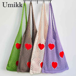 Large Capacity Mesh Net Beach Travel Handbag Eco-Friendly Heart Foldable